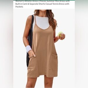 Tan Sleeveless Dress with Pockets